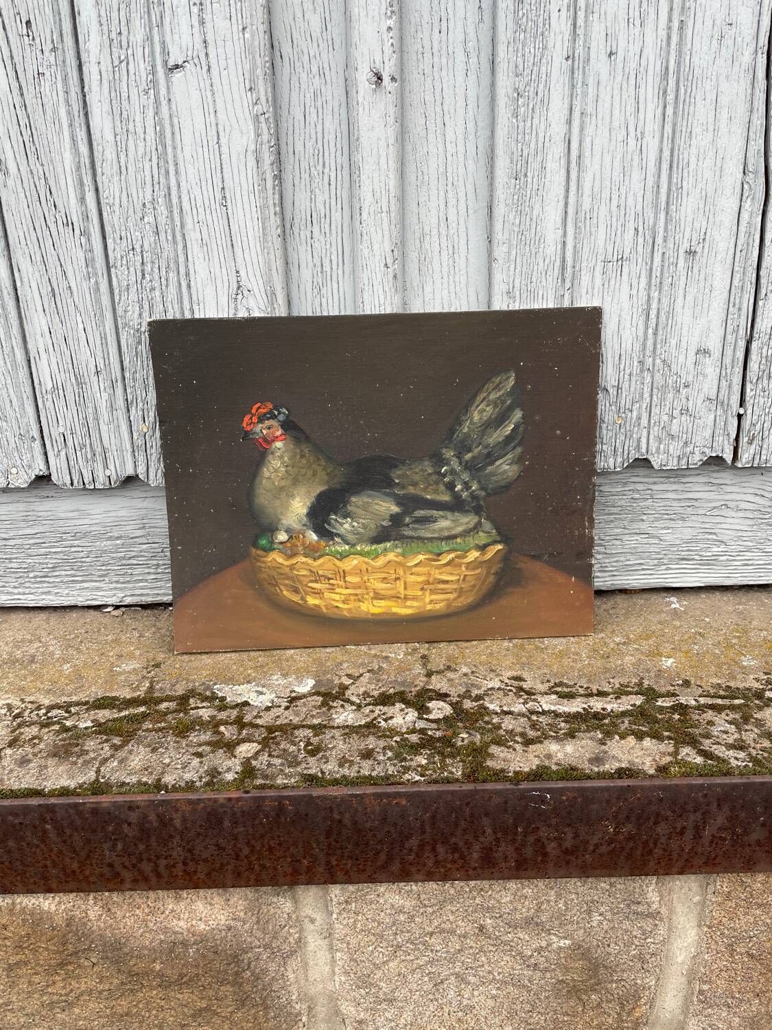 Tableau La Poule. Huile Sur Toile/carton