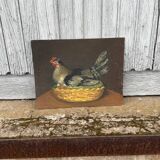 Tableau La Poule. Huile Sur Toile/carton