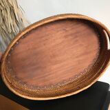 Rattan and wood tray