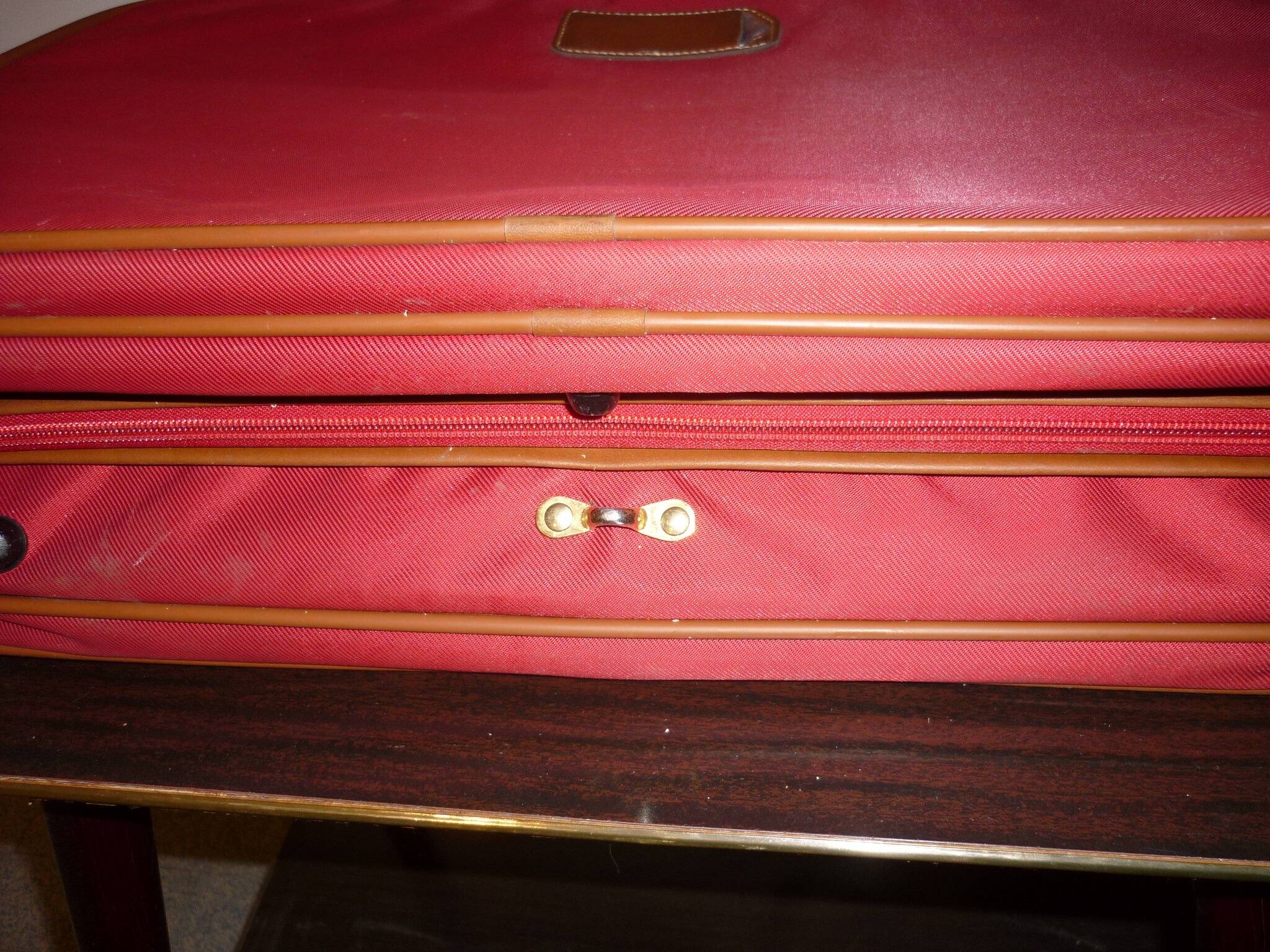 Samsonite red canvas and leather suitcase from the 80s