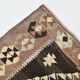 140x380Cm Brown & Grey Kilim Rug, Handmade Wool Area Rug, Stair Rug,