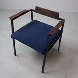 Pair of Postmodern armchairs in steel and mahogany, 1970s