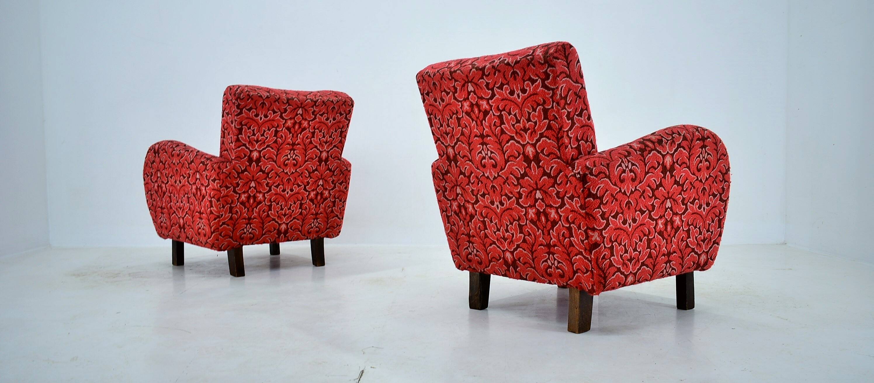 Set of two rare art deco armchairs h-283 by jindřich halabala, 1949s