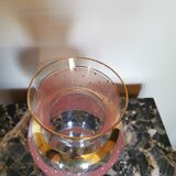 Pink vintage vase, gilded and white plumetis