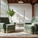 Ensemble de 2 chaises/fauteuils simples vintage verts à franges