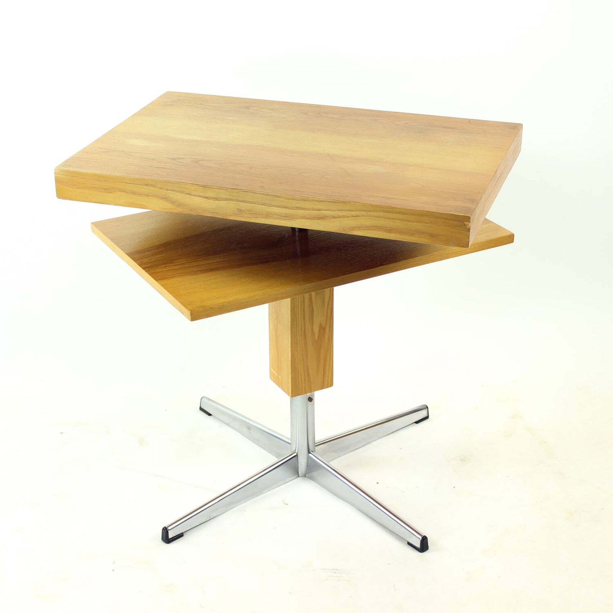 Functionalist Steel And Ash Wood Swivel Coffee Table, 1960s