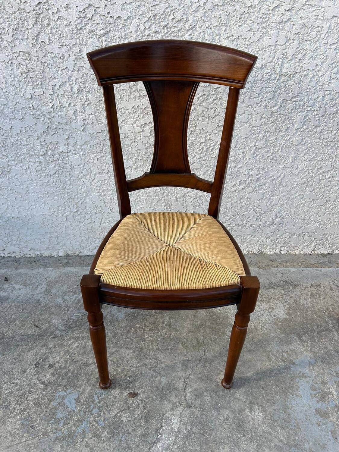 Set of 6 cherry wood chairs with straw seats