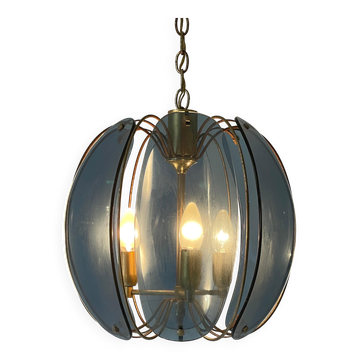 Blue glass ceiling light with exclusive Italian design by VECA, 1960s, Italy.