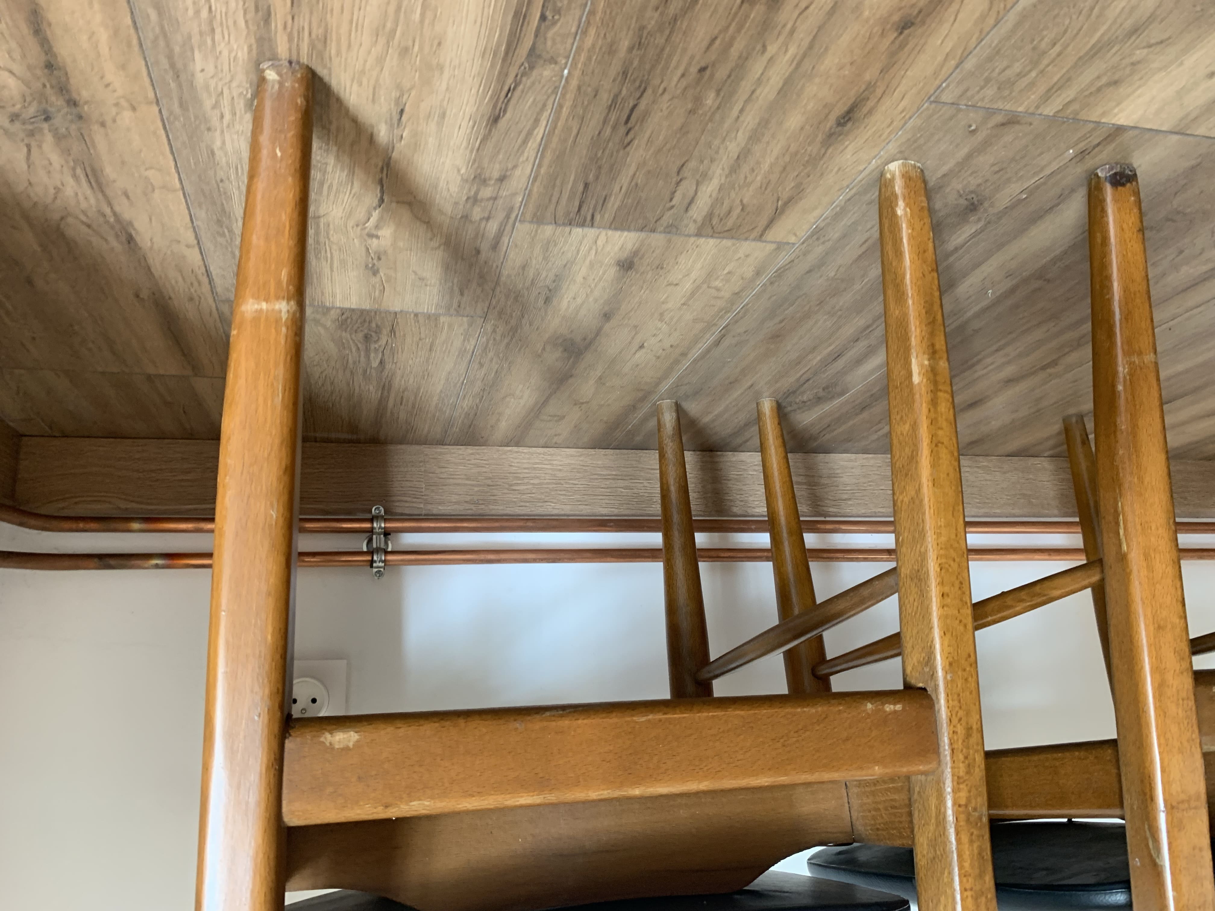 Series of 4 wooden & imitation leather chairs