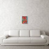 Abstract Red, Orange and Blue original painting on stretched canvas