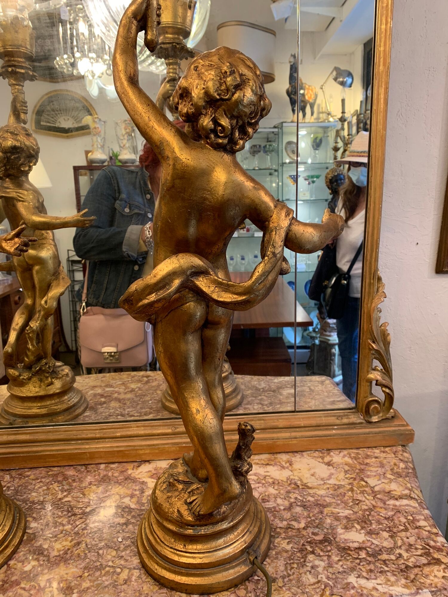 Pair of gilded wooden lamps from the 1960s