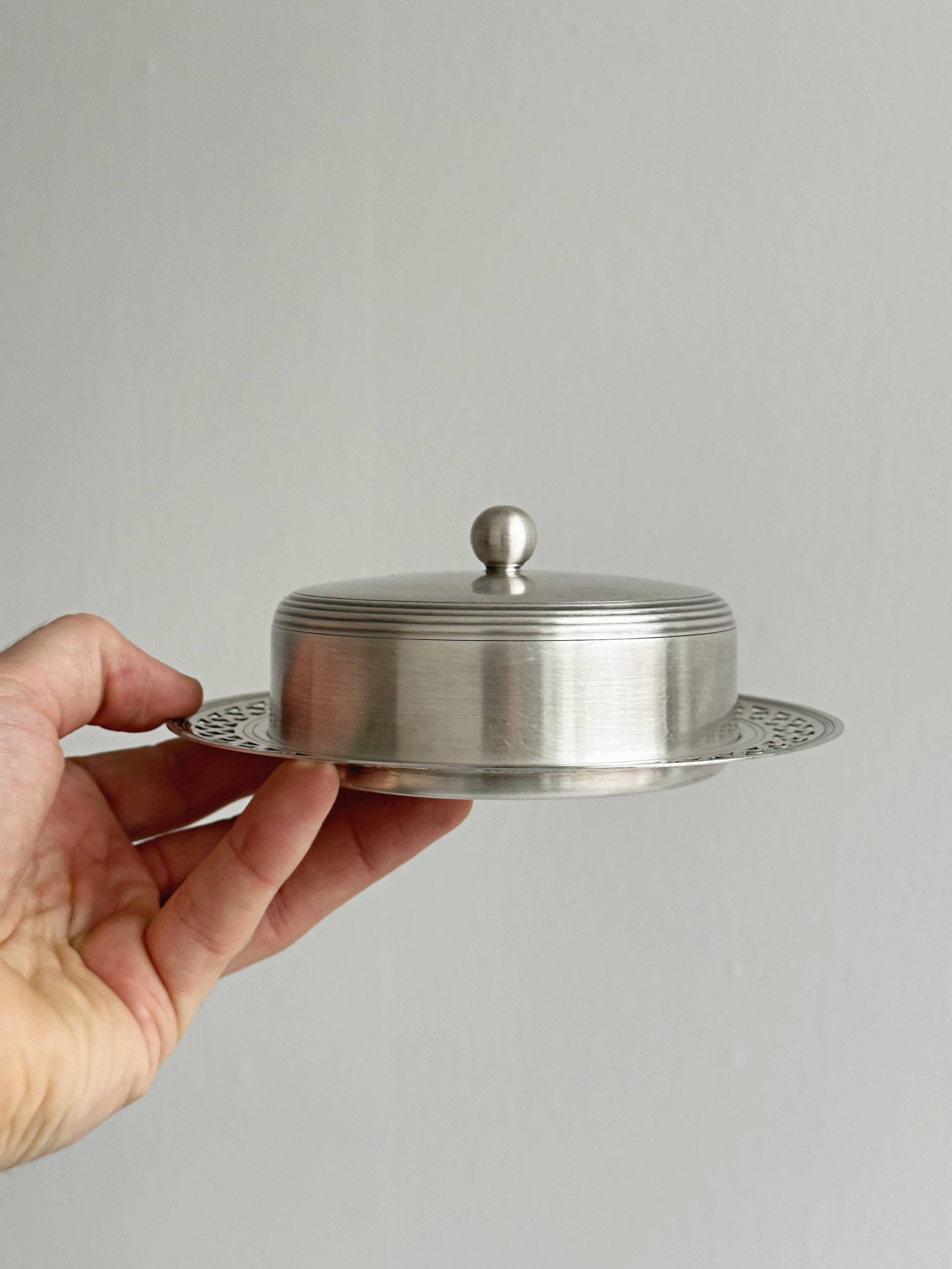 antique metal butter dish