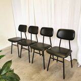 SET of 4 Vintage School Chairs /Black Leather / STOL Kamnik 80s Yugoslavia
