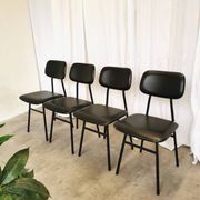 SET of 4 Vintage School Chairs /Black Leather / STOL Kamnik 80s Yugoslavia
