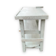 Light blue painted wooden workbench