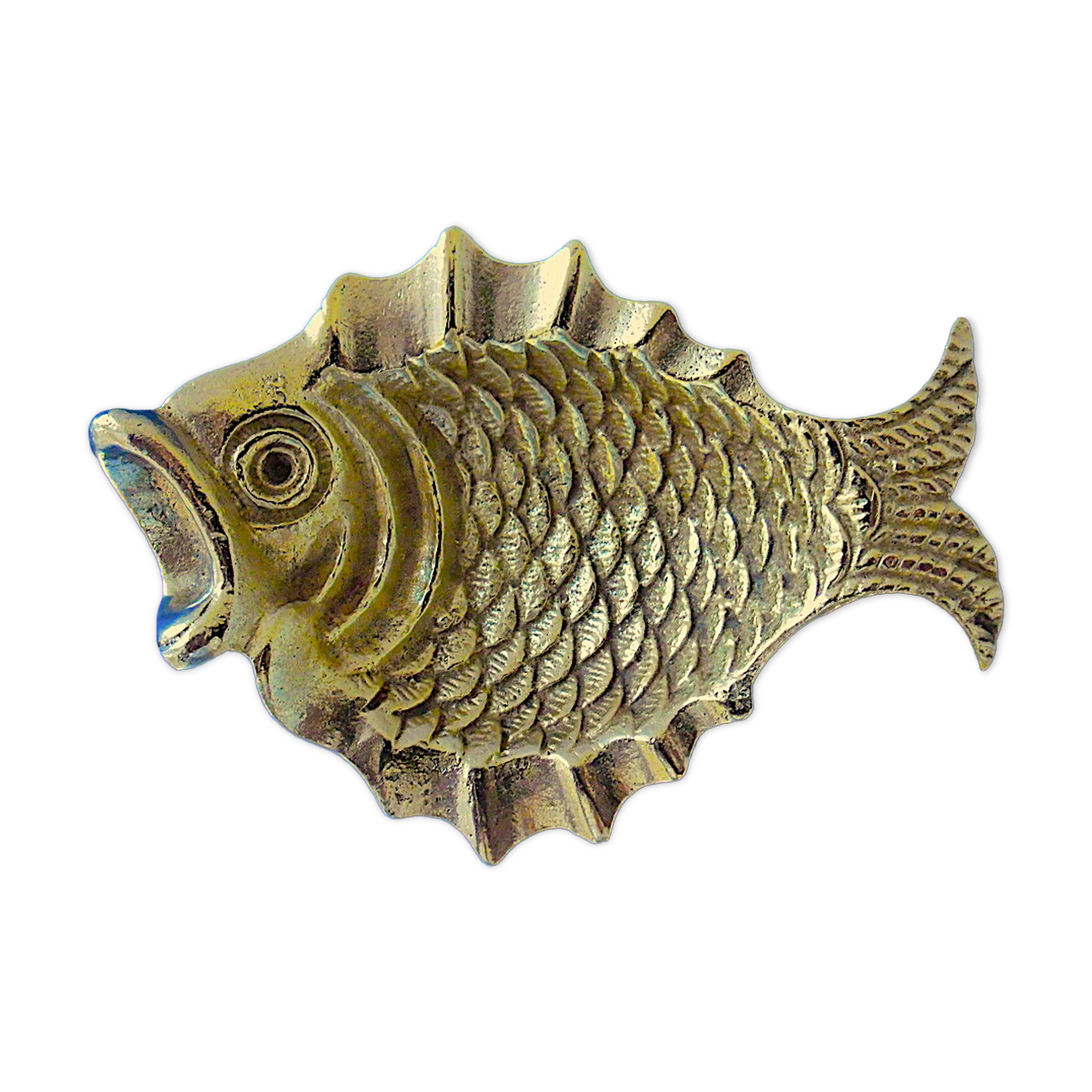 "Vintage" ashtray in bronze with golden natural patina representing a fish