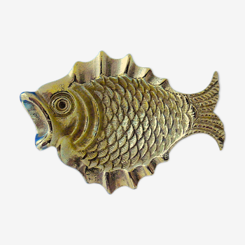 Cendrier "vintage" en bronze à patine naturelle dorée représentant un poisson