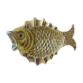 "Vintage" ashtray in bronze with golden natural patina representing a fish