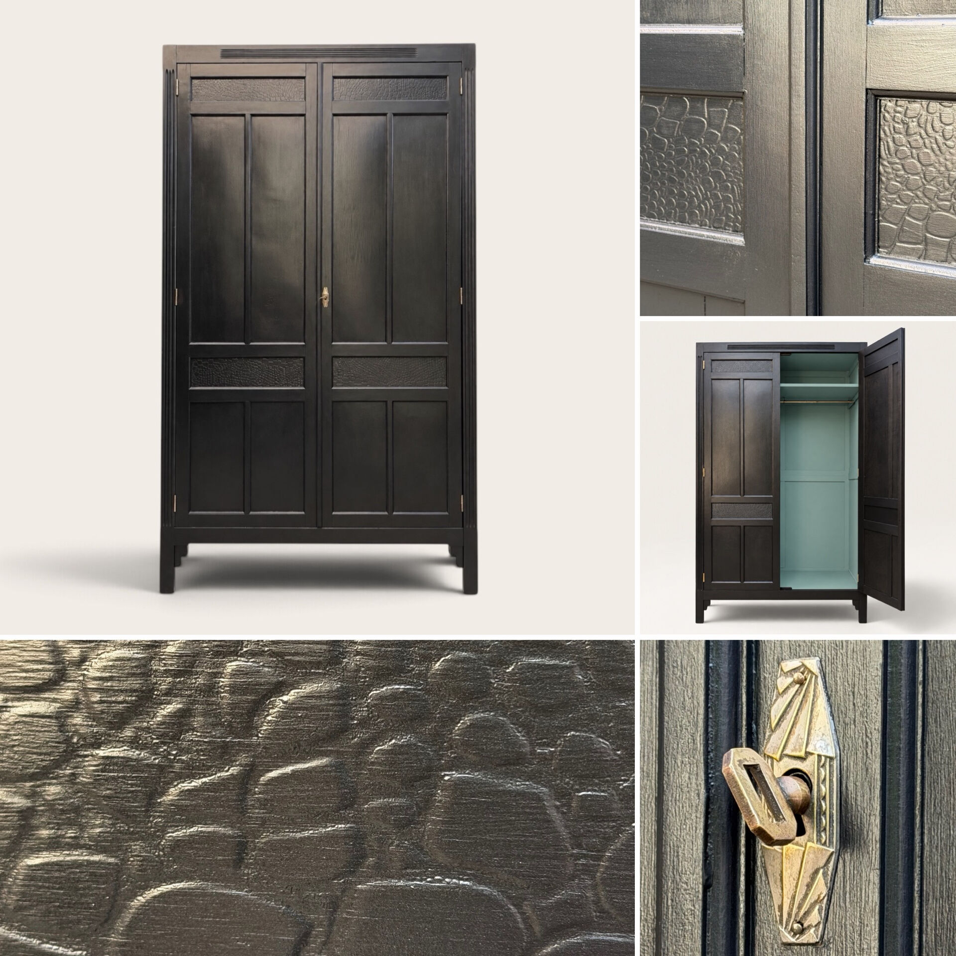 Renovated black Art Deco Parisian wardrobe
