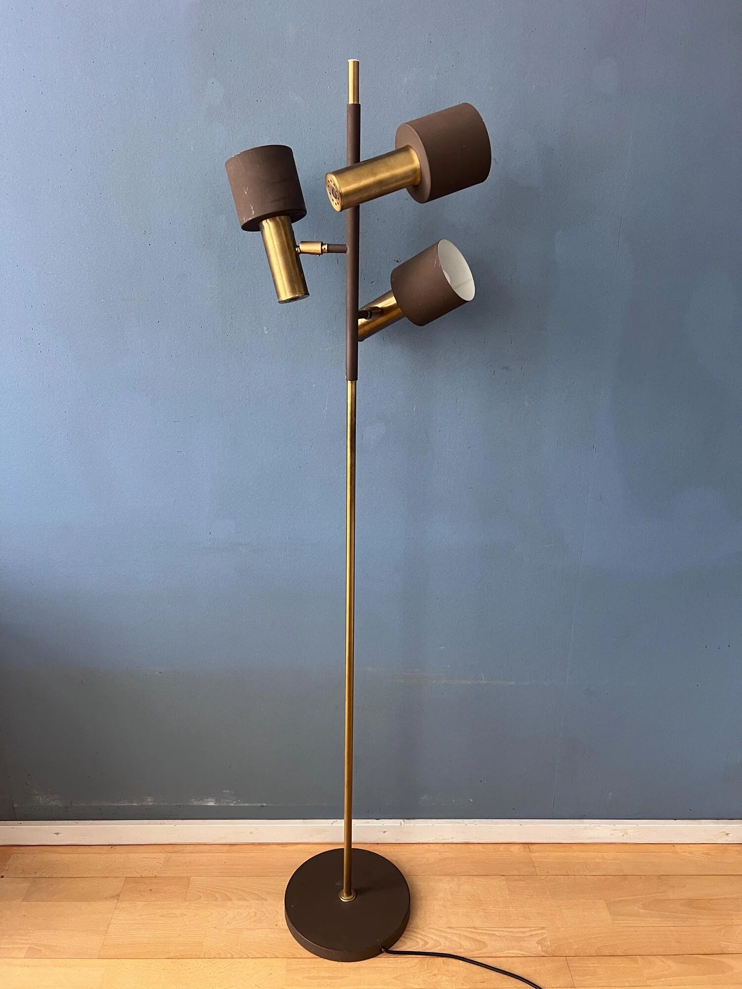 Vintage Dijkstra Space Age floor lamp, brown and chrome floor light