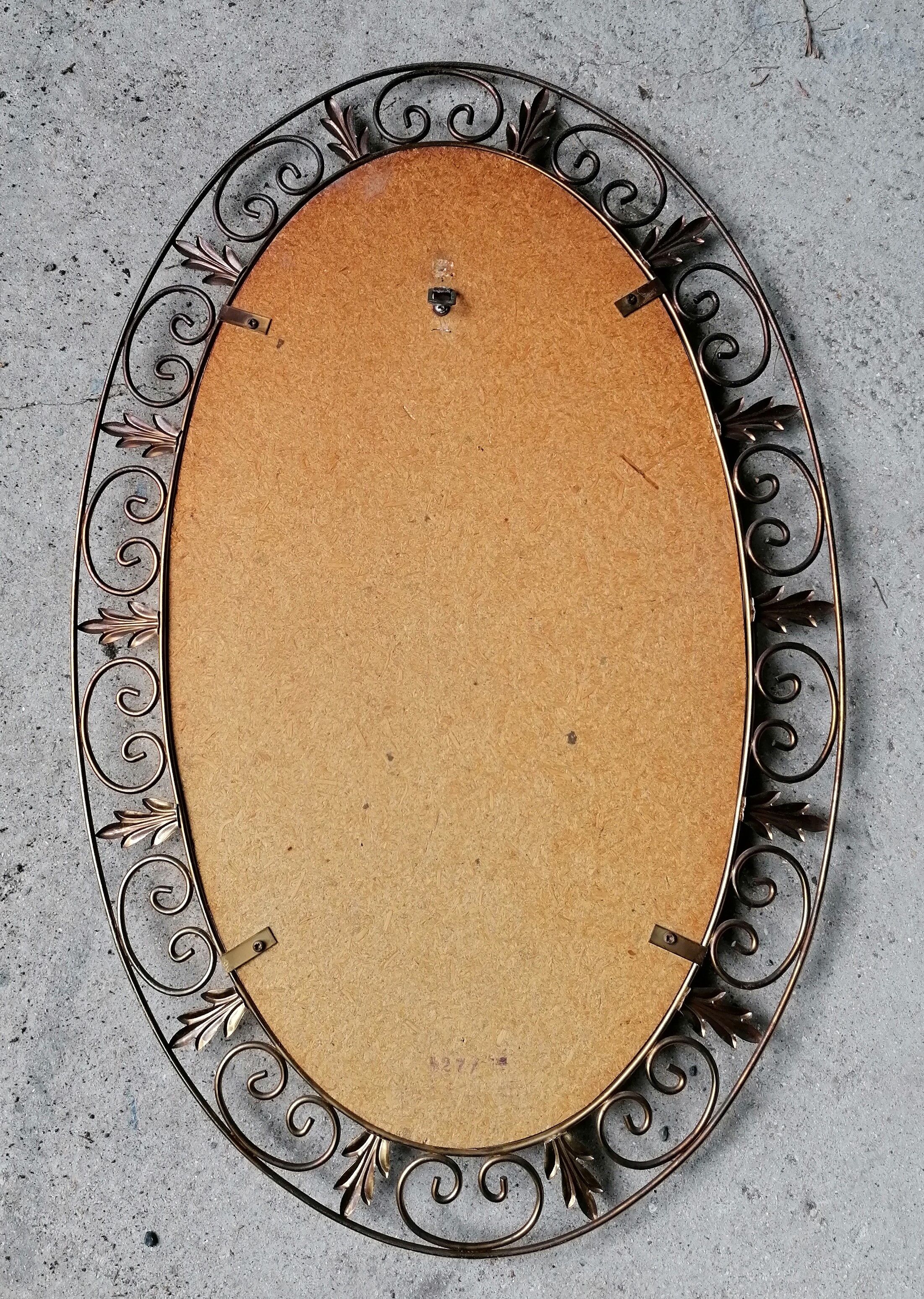 Oval wall mirror sun gilded metal frame vintage 60 70