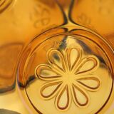 8 amber yellow glass bowls - embossed flower patterns - Daisy Vereco France - vintage 70s