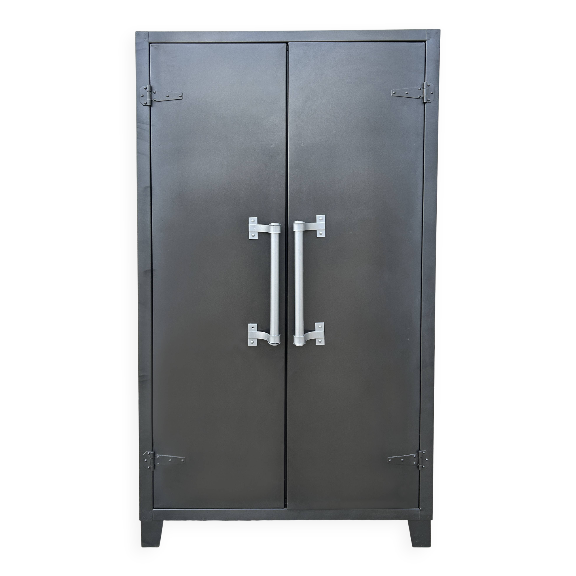 Metal kitchen cabinet, aluminum marshal's baton handles; 1950s