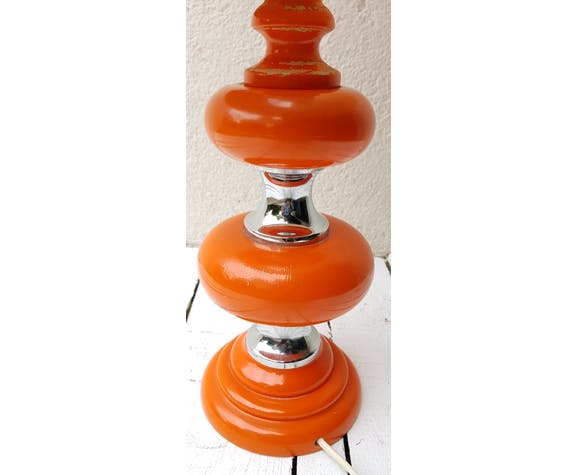 Lampe bois orange et chrome 70's
