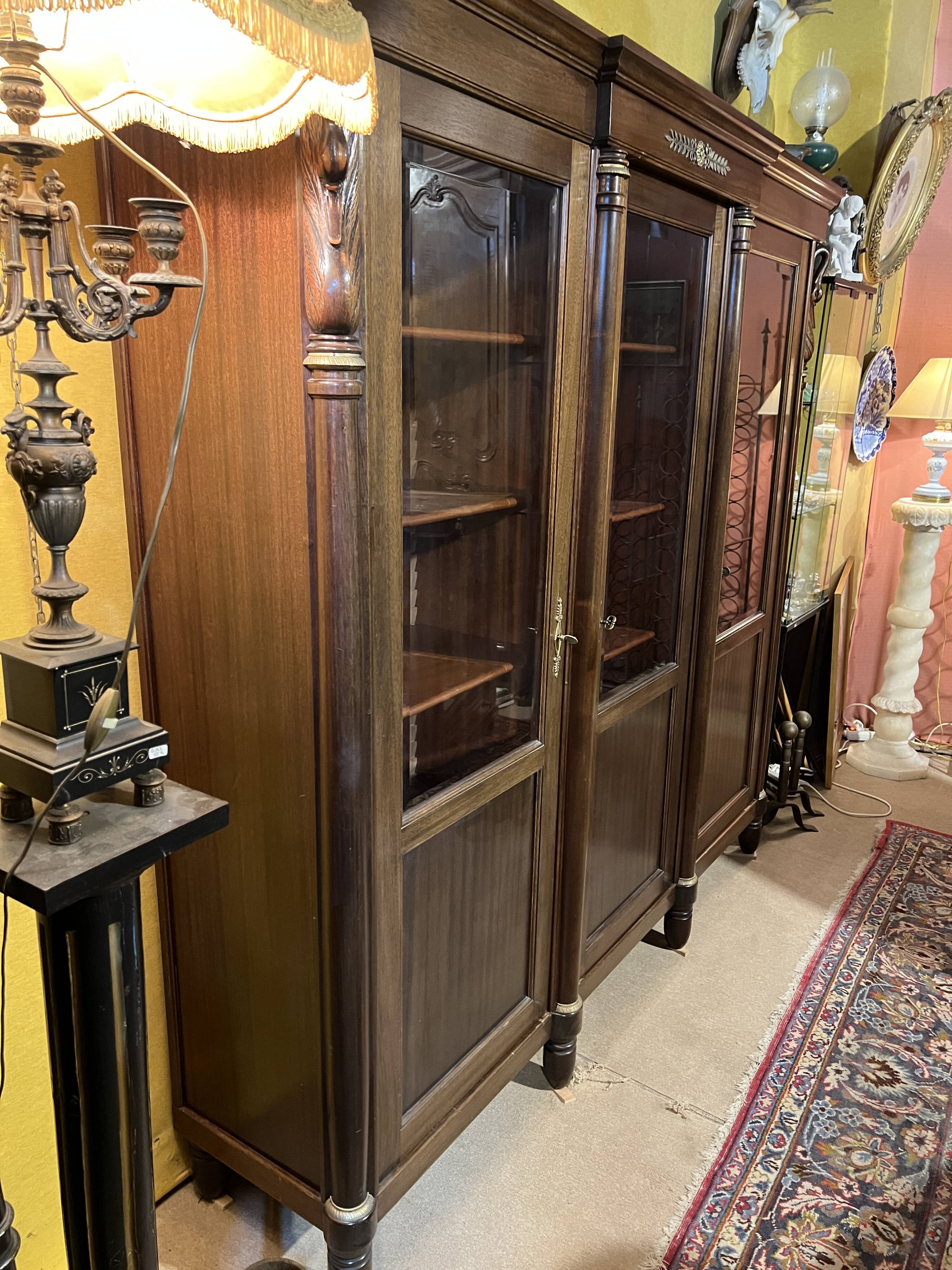Empire Style Swan Neck Mahogany Bookcase with 4 Doors