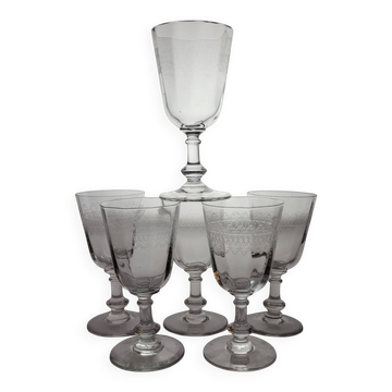 6 verres à vin / eau en verre gravé début XXème