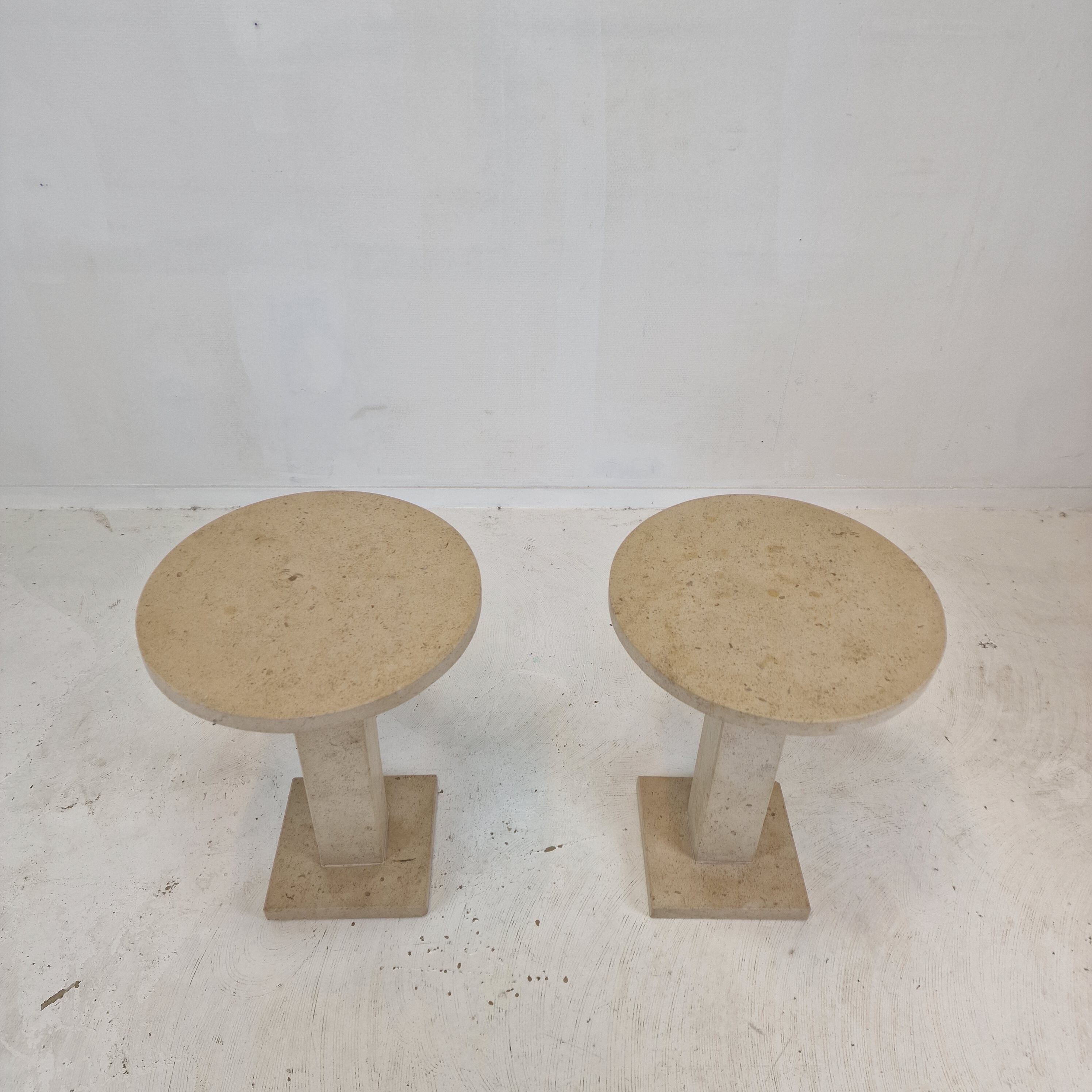 Set of 2 Italian Travertine for Stone Pedestals or Side Tables, 1980's