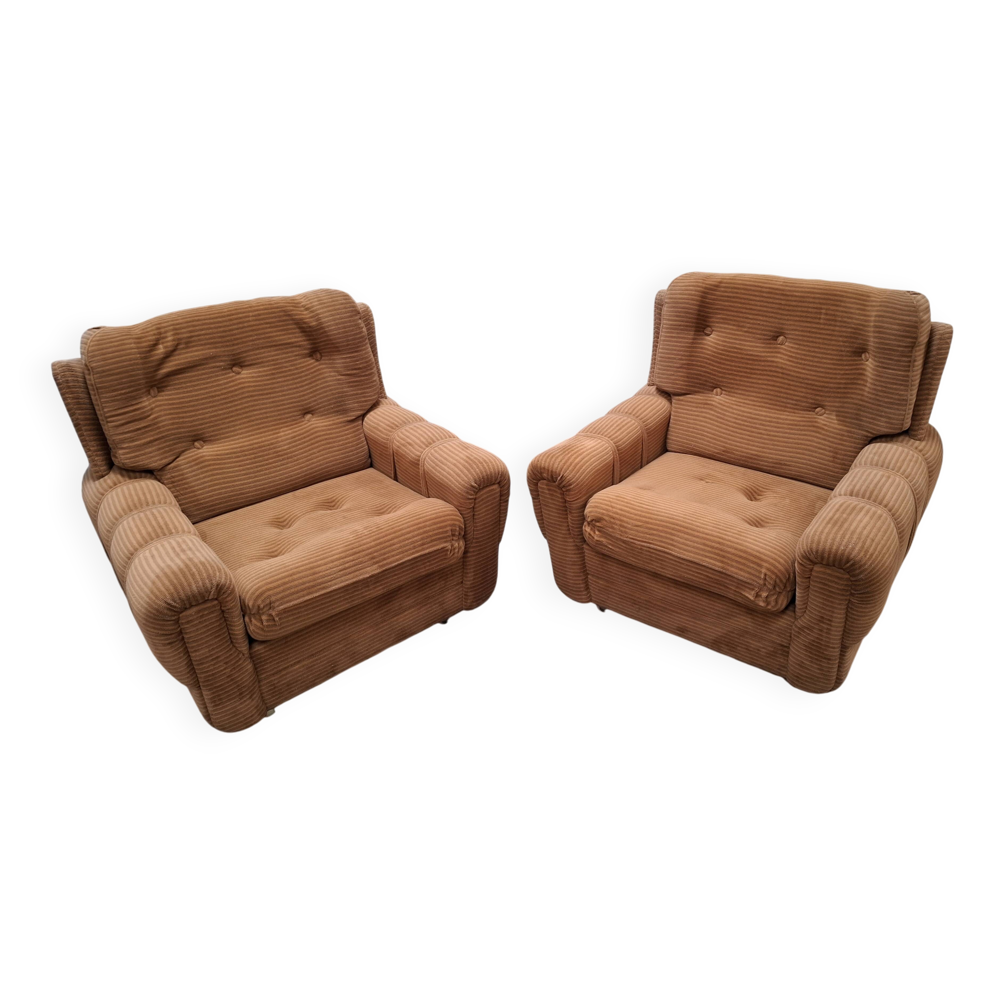 Pair of Czech TON Armchairs, 1985, Mid-Century Upholstered Lounge Chairs