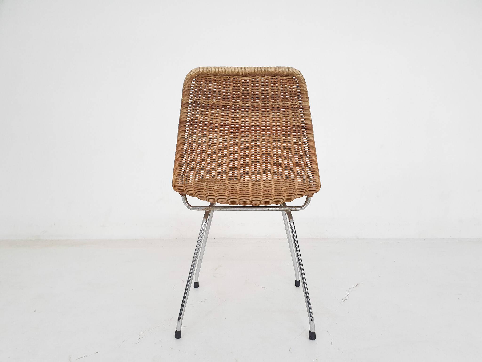 Chaise en rotin et métal, Pays-Bas, années 1960