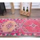 Vintage Turkish Oushak Handmade Cotton Pink Wool Runner Rug 79x362