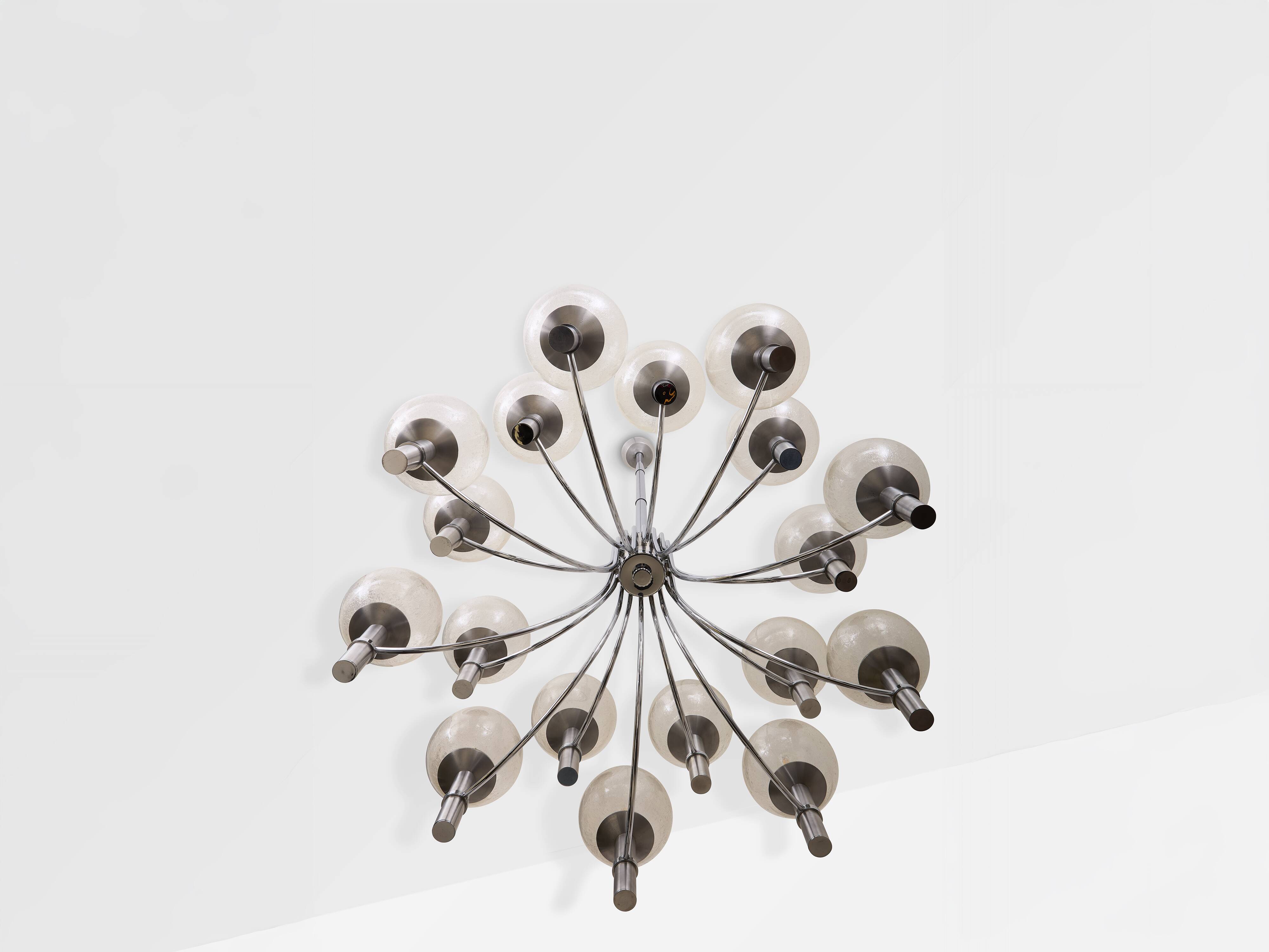 Pair of Veronese chandeliers 165 cms steel glass Murano circa 1970