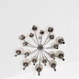 Pair of Veronese chandeliers 165 cms steel glass Murano circa 1970