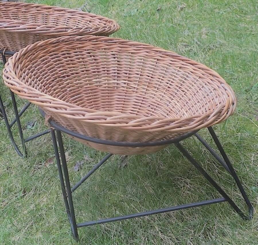 Pair of mid century bamboo and iron pod chairs, 1960s