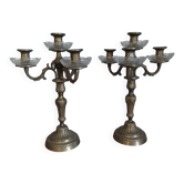 Paire de chandelier candélabre bougeoir bronze et verre louis xvi