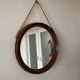 Mid-Century Scandinavian Round Wenge Wood Mirror with Leather Strap, 1950s