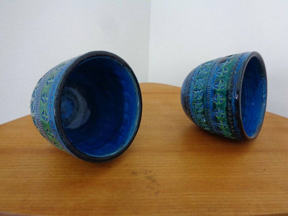 Italian Rimini Blue Ceramic Cachepots by Aldo Londi for Bitossi, 1960s, Set of 2