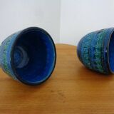 Italian Rimini Blue Ceramic Cachepots by Aldo Londi for Bitossi, 1960s, Set of 2