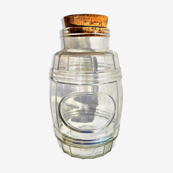 Antique barrel shaped jar with its vintage cork stopper