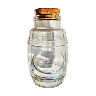 Antique barrel shaped jar with its vintage cork stopper