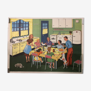 Affiche d’école vintage le repas en famille et la maladie