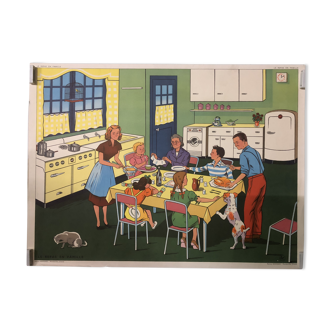 Affiche d’école vintage le repas en famille et la maladie