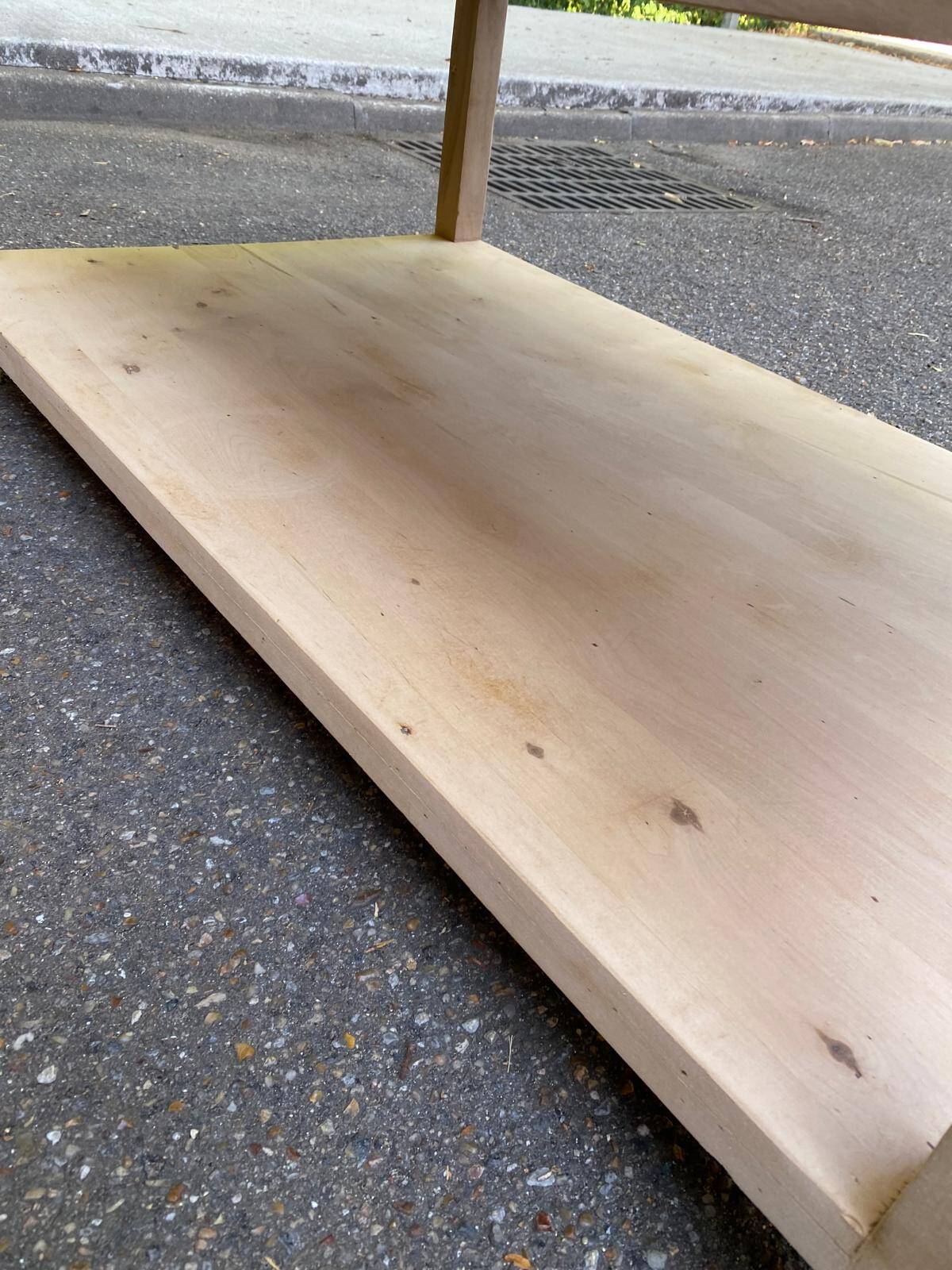 Renovated solid wood coffee table in chic country seaside style.