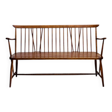 Vintage mid-century slatted bench from the 1960s.