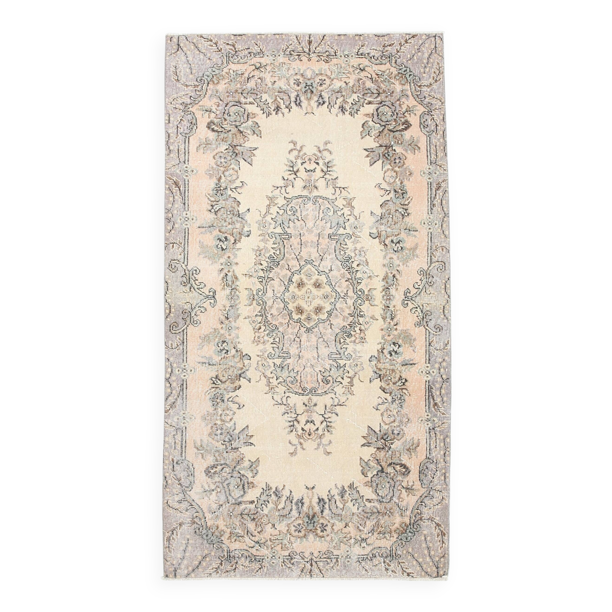 3x7 Cream & Brown Oriental Vintage Rug, 108x207Cm