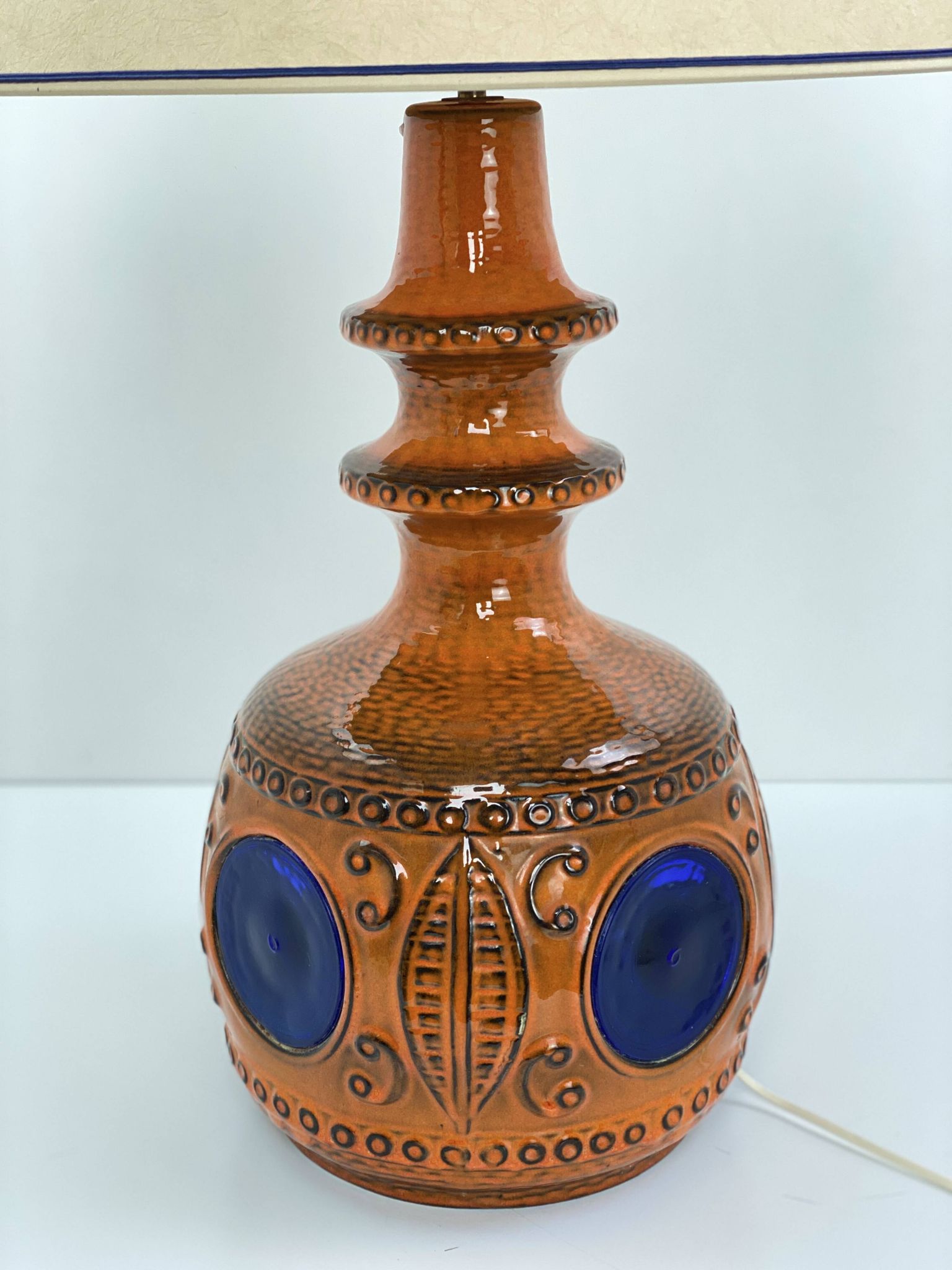 Large vintage ceramic lamp – cobalt blue decor – 1960s/70s