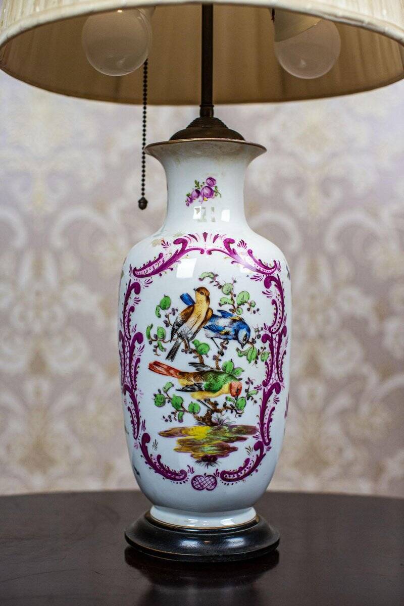 Vintage Electric Table Lamp with Decorative Ceramic Base, 1940s